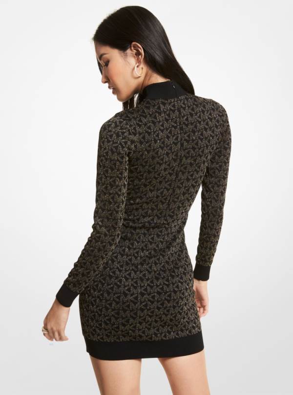Damske Saty Michael Kors Metallic Logo Jacquard Mock Neck Čierne Zlate - Oblecenie Michael Kors Levně | CYZXL-2631